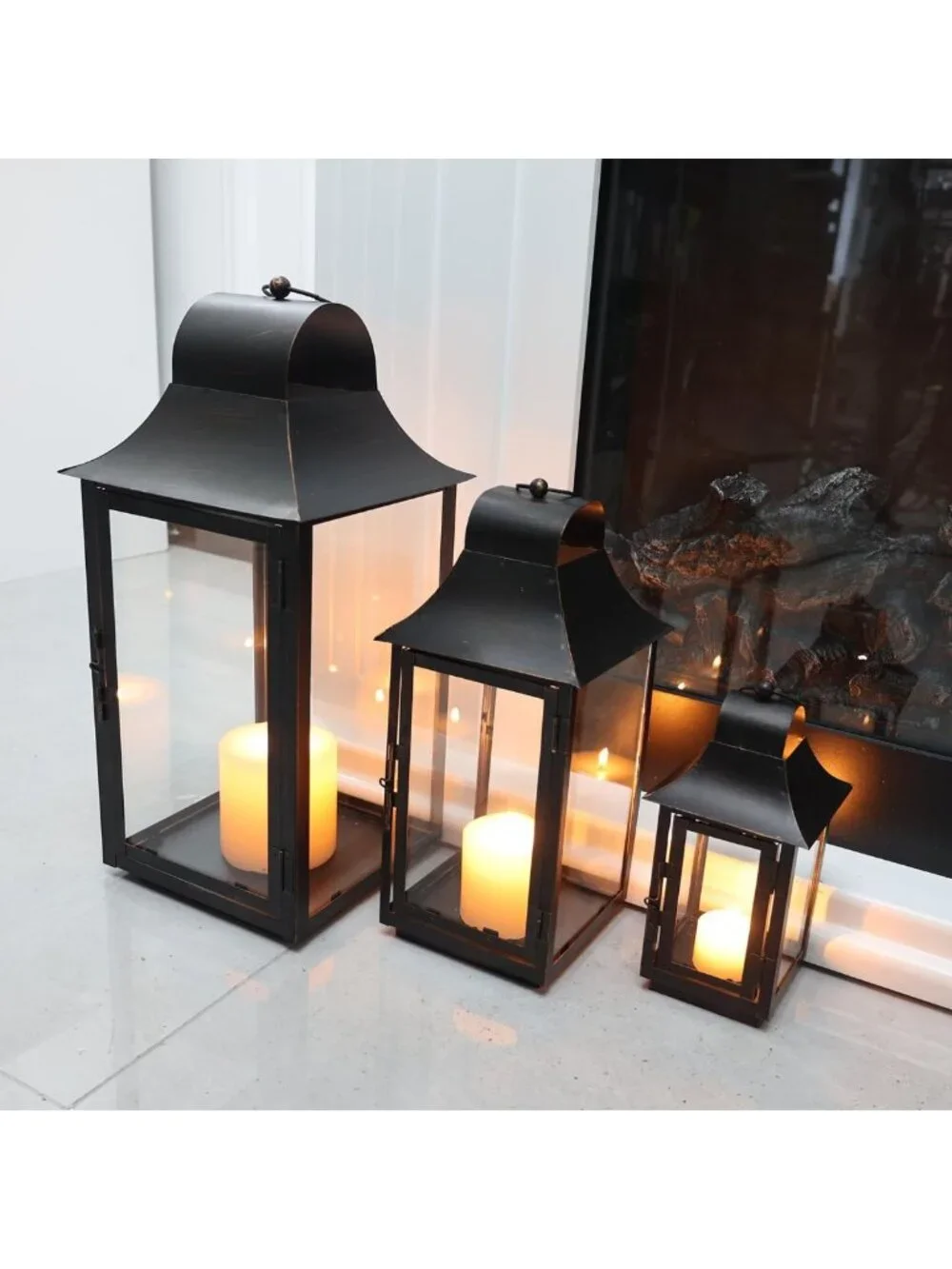 Large Decorative Lanterns for Indoor & Outdoor, Vintage Metal Candle Holders